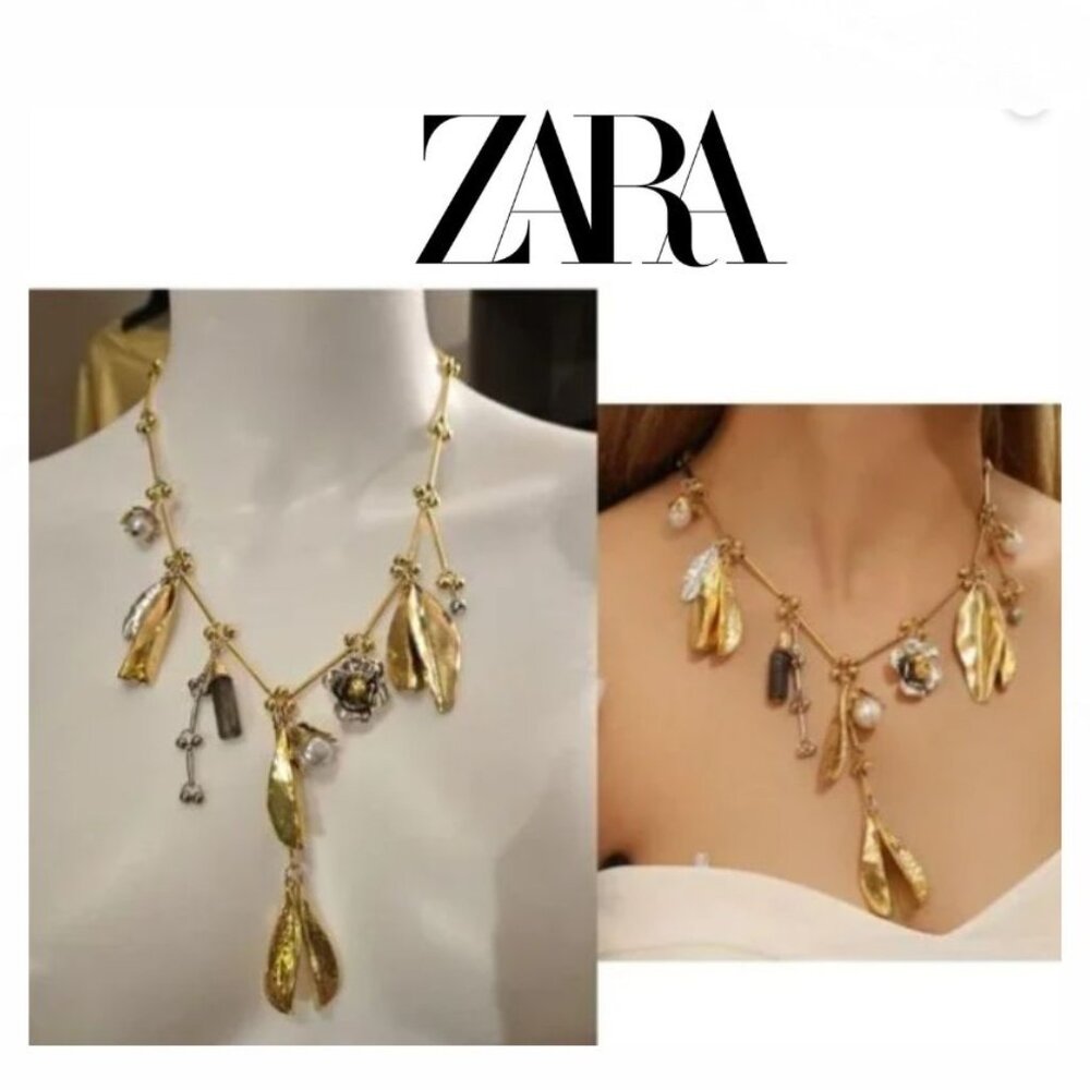 Gold Statement necklace with big charms pendants